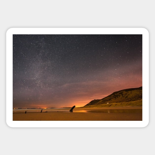 Helvetia Wreck and Rhossili Down, Rhossili Bay, Gower, Wales Sticker by dasantillo